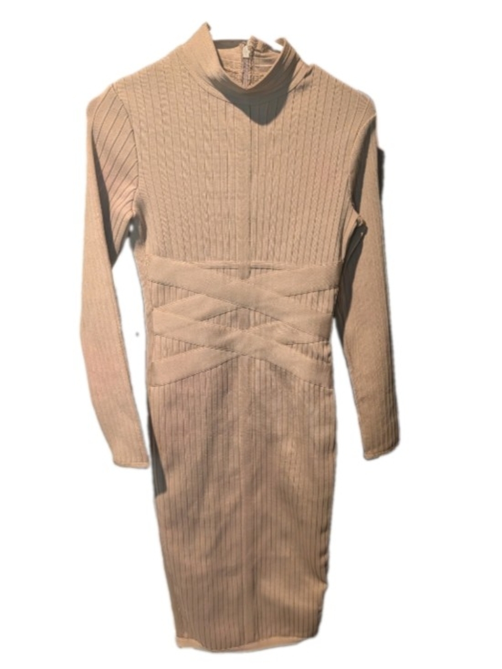 Women's Size S Ribbed Bandage Long Sleeve Midi bodycon Party Dress